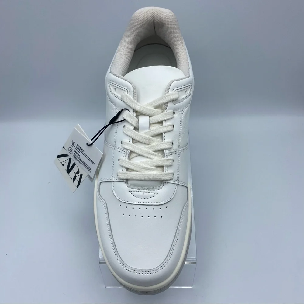 NWT. Zara Men's White Leather Uniform Sneakers. Size 8, 9, 13.